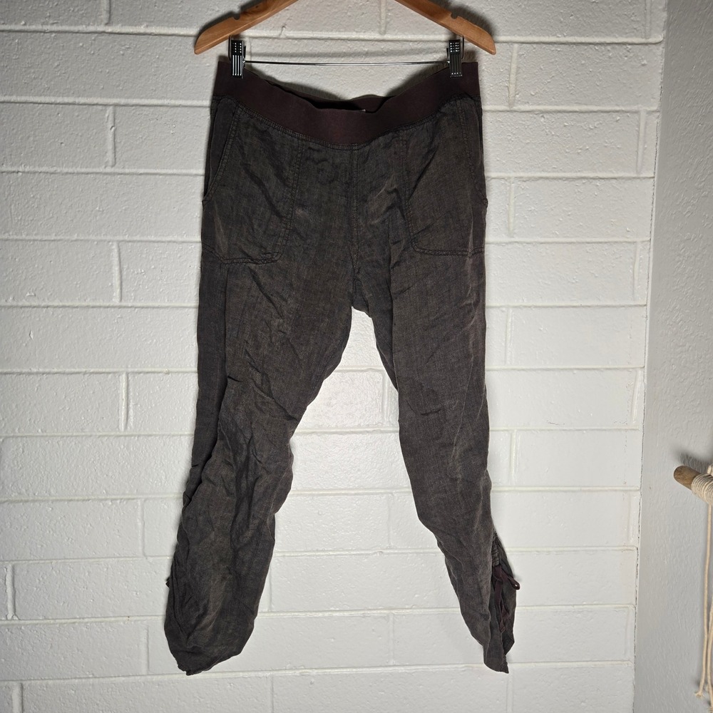 Toad&Co Medium Brown Ruched Hem Linen Blend Pants Gorpcore Lagenlook Resortwear
